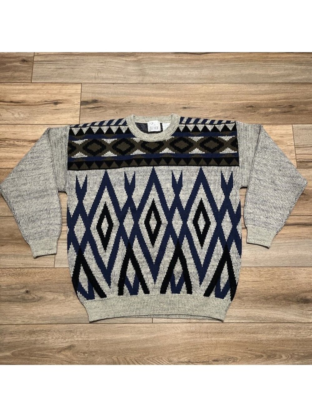 Men's Together! Wool Blend Knit Sweater SZ MEDIUM Multicolor Geometric Retro Dad
